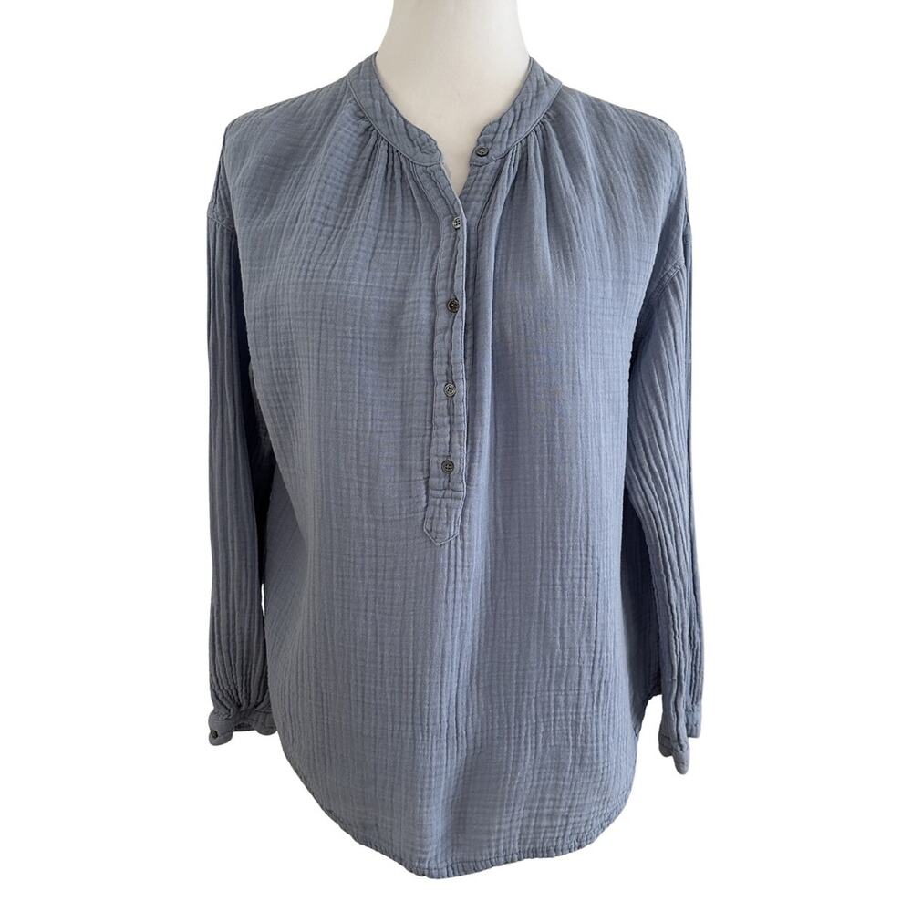 Xirena Cotton Gauze Gently Crinkled Slate Blue Lightweight Top  I XS